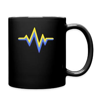 Yellow Blue Heartbeat World Down Syndrome - Full Colour Mug - black - Right