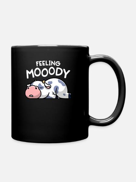Feeling Mooody Funny Moody Cow Lazy Farm Girl - Full Colour Mug - black