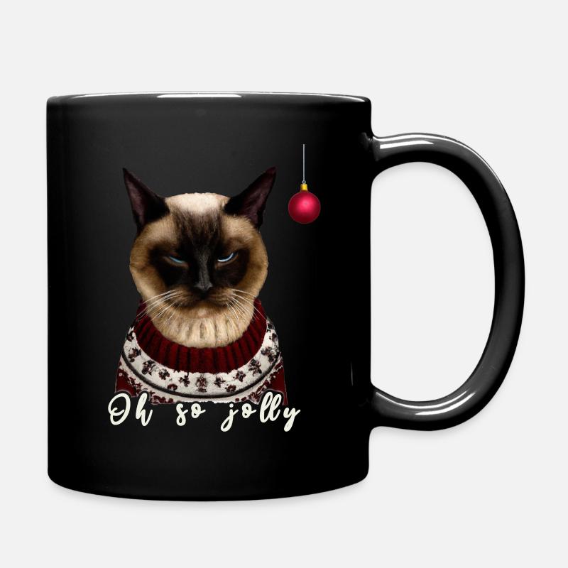 Grumpy Siam Christmas Cat - Charity - Full Colour Mug - black