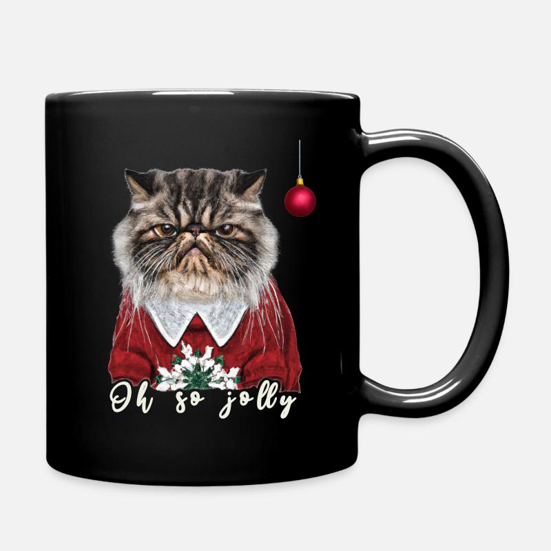 Grumpy Persian Christmas Cat - Charity - Full Colour Mug - black
