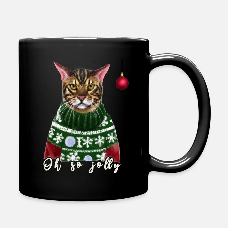 Grumpy Bengal Christmas Cat - Charity - Full Colour Mug - black