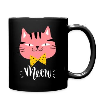 Cute Kawaii Funny Cat Saying Meow - Full Colour Mug - black - Right