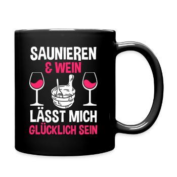 Wellness Wein Saunieren Sauna - Tasse einfarbig - Schwarz - Rechts