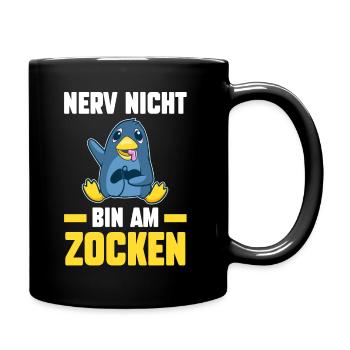 Nerv Nicht Bin Am Zocken Pinguin Gamer - Tasse einfarbig - Schwarz - Rechts