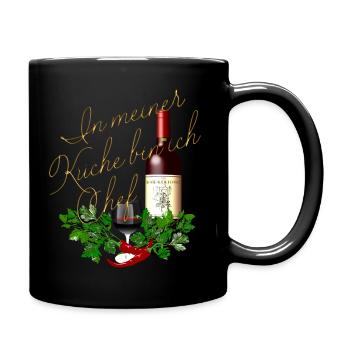 in meiner Küche bin ich Chef Wein Glas Flasche - Tasse einfarbig - Schwarz - Rechts
