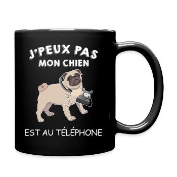 Chien Au Téléphone chien Carlin Pug - Mug uni - noir - Droite