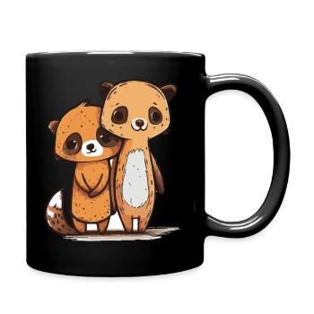Comic Cute Kawaii Sticker Bär, Erdmännchen, Freund - Tasse einfarbig - Schwarz - Rechts