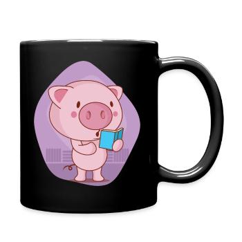 oink oink Lesezeit - Tasse einfarbig - Schwarz - Rechts