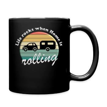 Life rocks when home is rolling - Tasse einfarbig - Schwarz - Rechts
