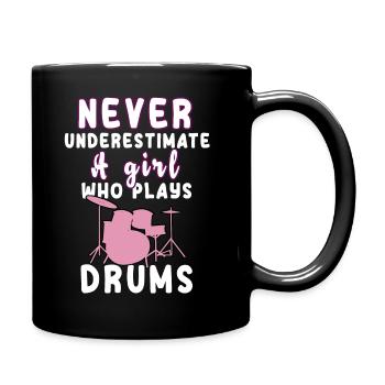 Never underestimate a girl who plays drums - Full Colour Mug - black - Right