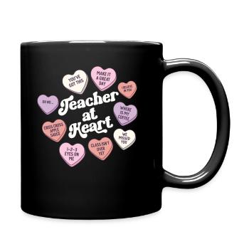 Teacher At Heart Retro Valentines Day School - Full Colour Mug - black - Right