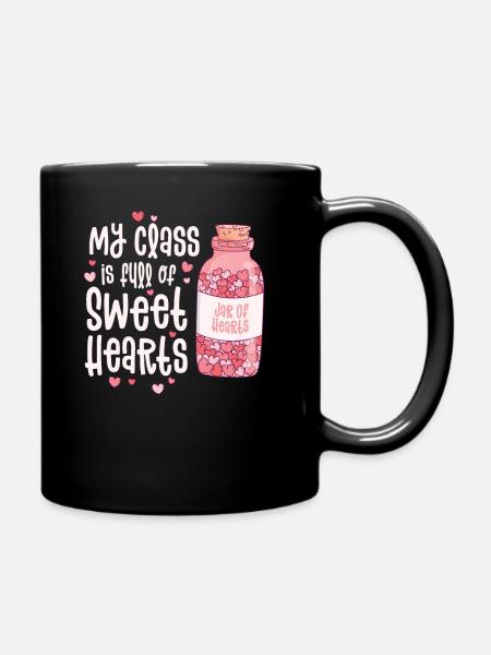 Class Is Full Of Sweet Hearts Retro Teacher - Full Colour Mug - black