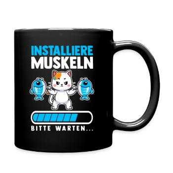 Muskeln Sport Fitness Gewichtheben Katze - Tasse einfarbig - Schwarz - Rechts