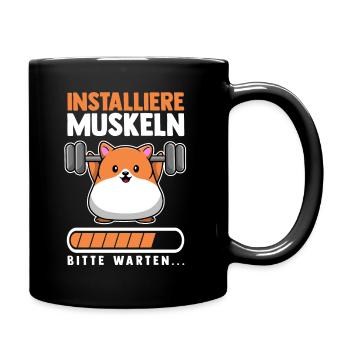 Muskeln Sport Fitness Gewichtheben Hamster - Tasse einfarbig - Schwarz - Rechts