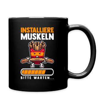Muskeln Sport Fitness Gewichtheben Pommes - Tasse einfarbig - Schwarz - Rechts