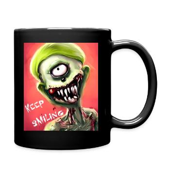 Cute Cartoon Zombie Keep Smiling - Tasse einfarbig - Schwarz - Rechts