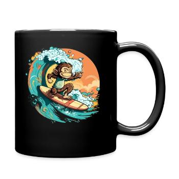 Aloha Monkey: Auf Wellen des Glücks reiten Drucken - Tasse einfarbig - Schwarz - Rechts
