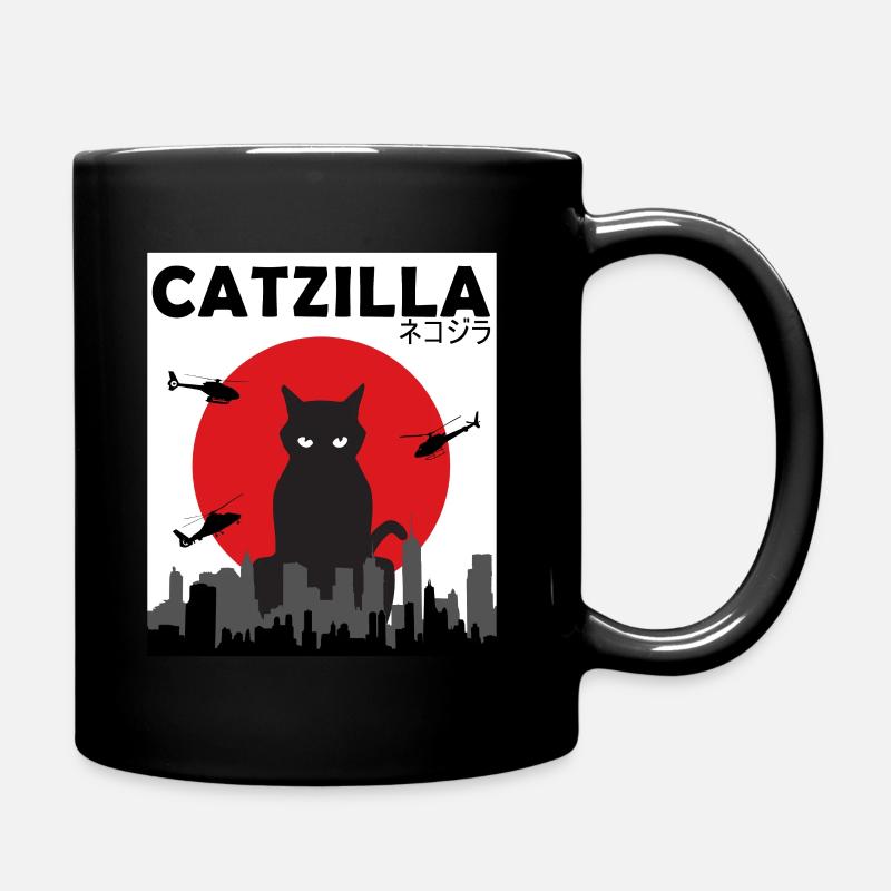 Catzilla Funny Cat Kitten Kitty Lover Japanese - Full Colour Mug - black