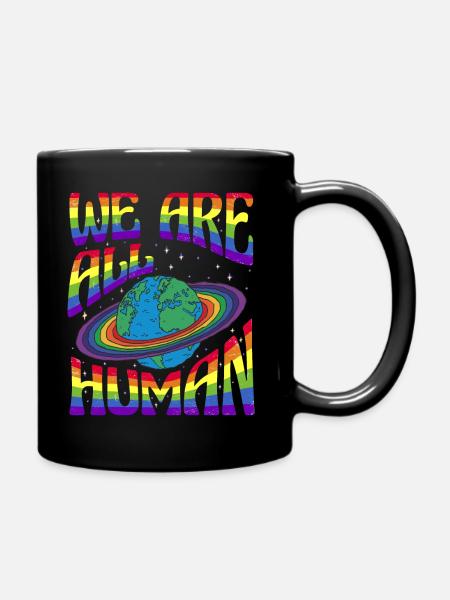We are all Human LGBT Pride Month LGBTQ - Full Colour Mug - black