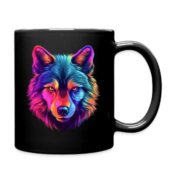 Die bunte schöne Wölfin - Tasse einfarbig - Schwarz - Rechts