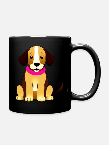 Brauner süßer Hund, sitzend - Tasse einfarbig - Schwarz