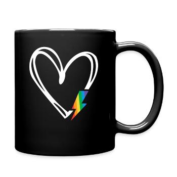 Subtiler Pride-Monat Minimalistisches Regenbogenflaggenherz - Tasse einfarbig - Schwarz - Rechts