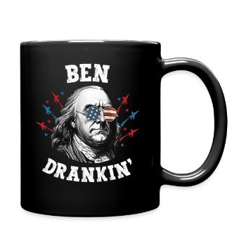 Benjamin Franklin 4. Juli Herren Amerikanische Flagge - Tasse einfarbig - Schwarz - Rechts