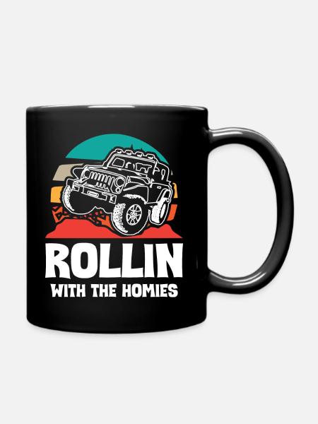 Jeeps Rollin With The Homies - Full Colour Mug - black