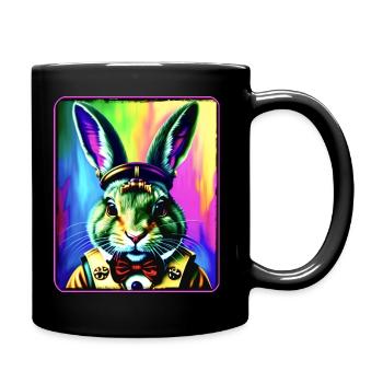 Cool colorful rabbit in steampunk style - Full Colour Mug - black - Right