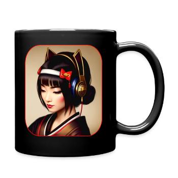 Geisha moderne avec écouteurs - Mug uni - noir - Droite