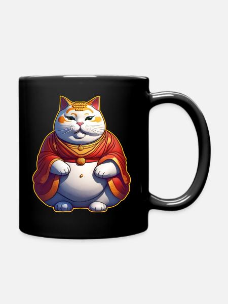 Lustige dicke Katze als Buddha - Tasse einfarbig - Schwarz