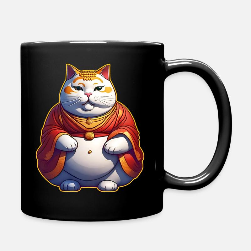 Lustige dicke Katze als Buddha - Tasse einfarbig - Schwarz