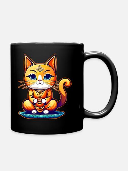 Niedliche Katze in Buddha Yoga Position - Tasse einfarbig - Schwarz