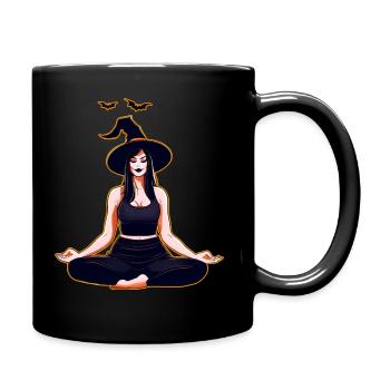 Halloween Hexe beim Joga mit Fledmäuse - Tasse einfarbig - Schwarz - Rechts