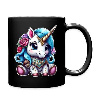 Cute unicorn with flowers - Full Colour Mug - black - Right