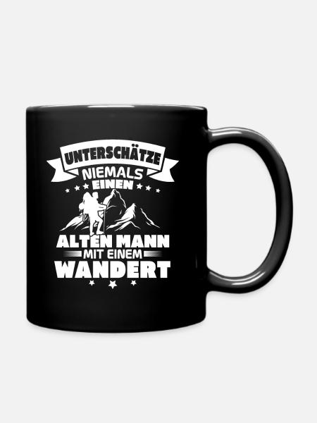 Alten mann mit einem wandert - Tasse einfarbig - Schwarz
