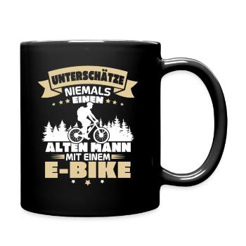 Alten mann mit einem e bike - Tasse einfarbig - Schwarz - Rechts