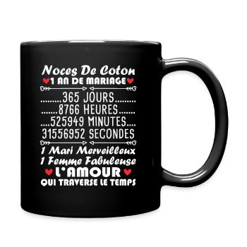 Noces De Coton 1 An De Mariage - Mug uni - noir - Droite
