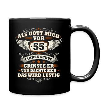 Als Gott mich vor 55 Jahren schuf - 55 Geburtstag - Tasse einfarbig - Schwarz - Rechts