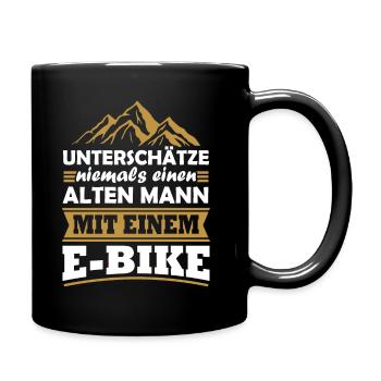 Unterschätze niemals einen alten Mann mit E-Bike - Tasse einfarbig - Schwarz - Rechts