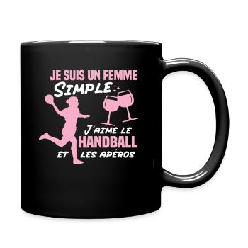 Un femme simple j aime le handball at les apéros - Mug uni - noir - Droite
