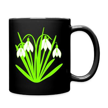 Vier Schneeglöckchen - Tasse einfarbig - Schwarz - Rechts