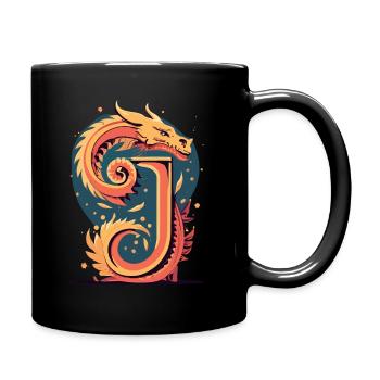 Buchstabe J mit Drache - Tasse einfarbig - Schwarz - Rechts