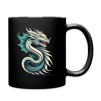 Buchstabe S mit Drache - Tasse einfarbig - Schwarz - Rechts