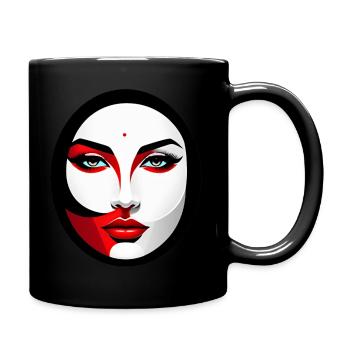 Women's face in minimal colored oval design - Full Colour Mug - black - Right