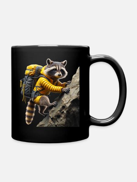 Bergsteiger Waschbär Für Wanderer & Bergsport Fans - Tasse einfarbig - Schwarz