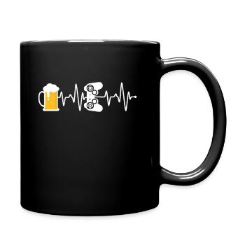 Gamer Bier Herzschlag - Tasse einfarbig - Schwarz - Rechts
