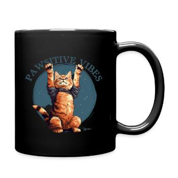 Funny Cat Design "Pawsitive Vibes" - Full Colour Mug - black - Right
