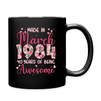 March 1984 40th Anniversary Gift for Wife - Full Colour Mug - black - Right