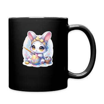Sweet Chibi Bunny With Hair Band And Easter Eggs - Full Colour Mug - black - Right